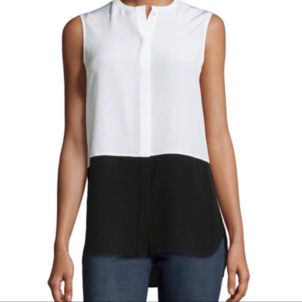 Vince 100% Silk Colorblock Button Up